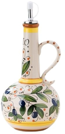 Bouteille d'huile d'olive, bouteille distributrice 'huile 'olive en céramique, 700 ml avec bec verseur et poignée en acier inoxydable pour sauces de cuisine vinaigre, distributeur en céramique