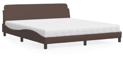 Bucmath Säng med madrass, brun, 180 x 200 cm, konstläder, stoppad säng med vågdesign, skummadrass H2/H3, sovrumsmöbler set