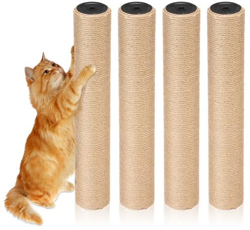 4 bastoncini di ricambio in corda di sisal naturale per tiragraffi di gatti, Ø 6,8 cm, 40 cm, per proteggere i mobili, robusto e durevole, per il rinnovo di alberi di gatto in ambienti interni