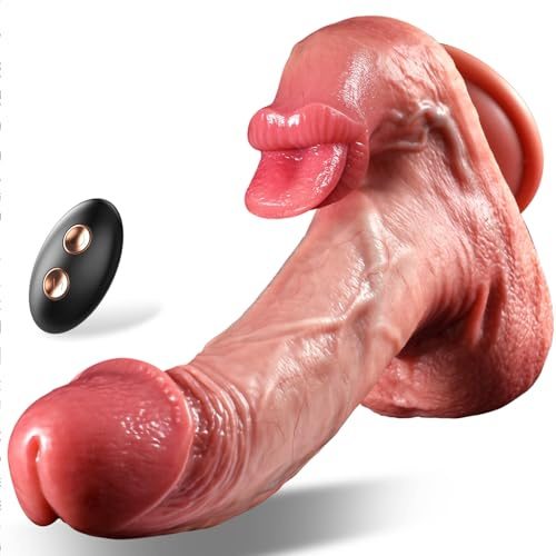 Thrusting Dildo Sex Toys, Vibrating Dildos Adult Sex Toy for Women G Spot with 5 Thrust Realistic Dildo & 9 Tongue Licking Vibrating Modes, Rabbit Vibrators for Female Couples Games