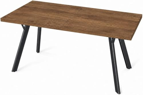 LEWE Mesa Comedor Madera, Mesa de Cocina Rectangular 160 x 80 x 75 cm | Moderna Mesa para 6-8 Personas, Patas de Hierro Sólidas, Ideal para Cocina, Comedor, Salón y Estudio, Marrón Nogal