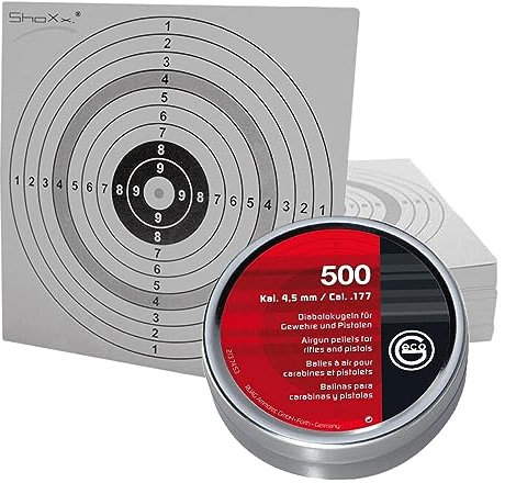 Luftgewehr Diabolo RWS Dynamit Nobel Geco, Kal. 4,5 mm, 500 Stück + 100 original ShoXx.® Shoot-Club Zielscheiben mit 250 g/m²