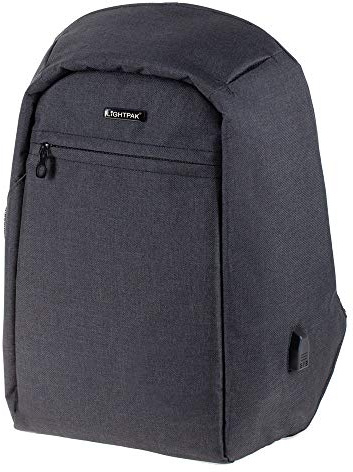 LIGHTPAK 46154 Rucksack SAFEPAK, Laptoprucksack aus 600D Nylon für 15 Zoll Notebook, Anti Diebstahl, USB Ladeport