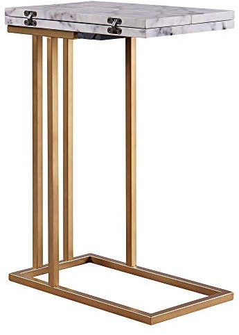 Teamson Home C-förmiger Ausziehtisch mit Platte aus synthetischem Marmor, Messingfinish VNF-00037EX