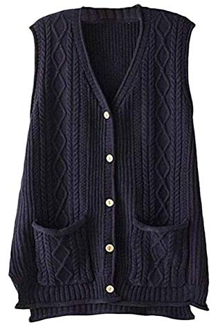 FTCayanz Donna Cardigan Scollo a V Senza Maniche Maglione Gilet e Taschino Marina Militare XXL