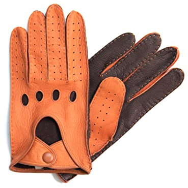 Hand Gewand by Weikert Hirschleder Auto-Handschuhe, handgenäht, Touchscreen, ungefüttert, zweifarbig, Autofahrer Lederhandschuhe, Motorrad, Herren