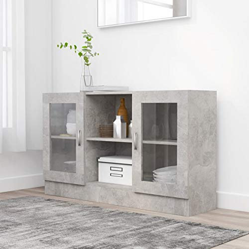 Norheim Vitrina gris hormigón vitrina cristal cómoda aparador mesa auxiliar armario multiusos comedor vitrina armario 120 x 30,5 x 70 cm madera