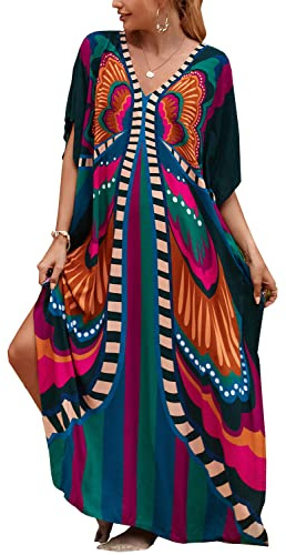 LikeJump Boho Caftano Beach Dress Bikini Cover ups Kimono Maxi Kaftan Plus Size