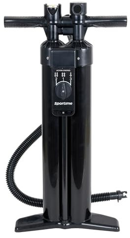 Sportime SUP Pumpe Triple Action 3.0 | Einstellbarer Single-, Double- und Triple-Action-Pumpmodus | 35% weniger Pumpstöße | Mit Manometer | Mit Salz- und Sandfilter | Deflate-Funktion