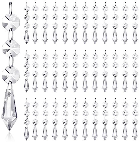 Nuenen 100 Pcs Hanging Crystals for Centerpieces Acrylic Chandelier Garland Beads Strands Prism Decorations Clear Teardrop Chandelier Crystals Pendant Wedding Home Garden Outdoor Ornaments(Icicle)