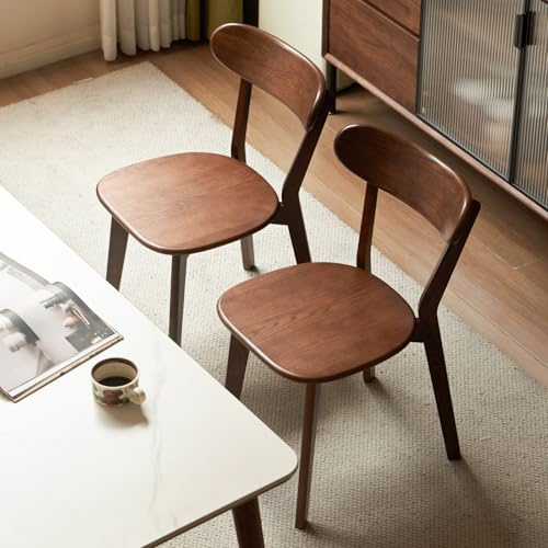Wayshome Mid Century Oak Wood Dining Chairs Set of 2, 100% Solid Wood Kitchen Chair with Rounding Edges & Curved Backrest, Modern Armless Accent Dining Chairs for Kitchen Dining, Walnut