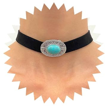Inateannal Collier Tour De Cou Bohemia En Cuir Turquoise Collier Tour De Cou En Velours Noir Collier Collier Turquoise En Daim Collier Turquoise Court Collier Tribal Vintage Bijoux Pour Femmes Filles