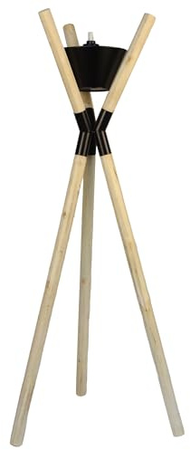 Torche de jardin UNUS avec trépied en bois et métal en noir - Moyenne
