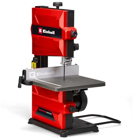 Einhell Sierra de cinta TC-SB 200 + (300 W, cambio de cinta de sierra sin herramientas, tope paralelo, ajuste de altura, guía de cinta de sierra robusta, mesa de inclinación continua)