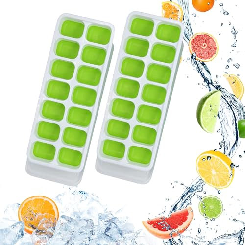 CUQOO Silicone Ice Cube Trays – 2 Pack Easy-Release BPA-Free Freezer Moulds | Food-Grade, Odour-Resistant, Reusable Ice Trays for Cocktails, Baby Food, Iced Coffee – Green