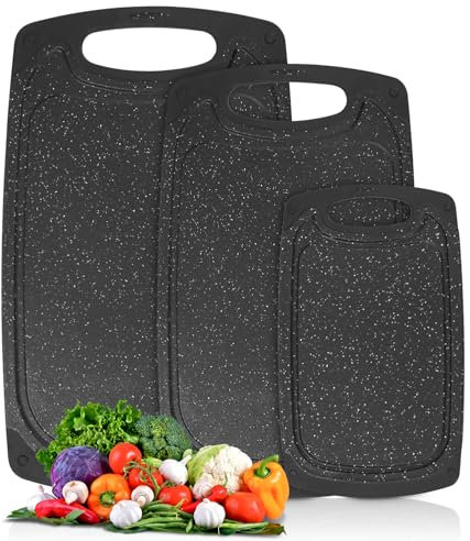 Set Planche a Decouper 3 PCS Planche Cuisine Antidérapante Planche Planche Cuisine Planches à Découper Antidérapante Antibactérienne Planches à Découper en Plastique Noir,pour Viande,Légumes,Fruits