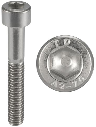 Tornillos INOX M6x120 mm con cabeza cilíndrica BTR Ø 6x120 mm | Tornillos M6 x 120mm CHC de 6 cantos huecos (llave Allen) | Acero inoxidable A2-70 (V2A/304) | ISO 4762 / DIN 912: LOTE DE 20 piezas