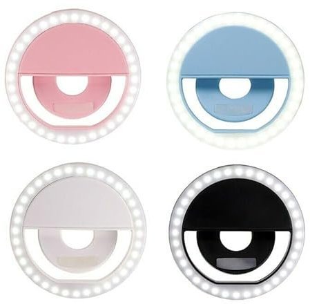 Selfie Light for Phone, Ring Light for Rechargeable Portable Clip-on Selfie Ringwith 4 Colors & 40 LEDs, Dimmable Light for Phone, Tablet, Laptop, Zoom Meeting, Makeup, Video (Blue)