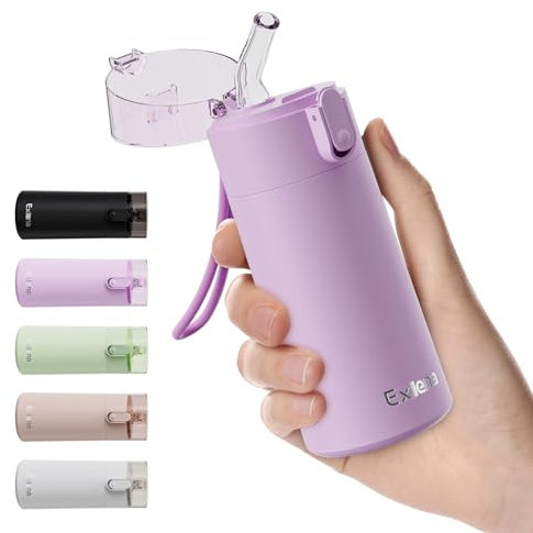Exllena Small Water Bottle 150ml with Straw – Small Flask with One-Hand Open Design, Leak-Proof Locking Lid, 4-6 Hours Hot/Cold Retention and Portable for Coffee, Milk, or Any Beverage(Pink)