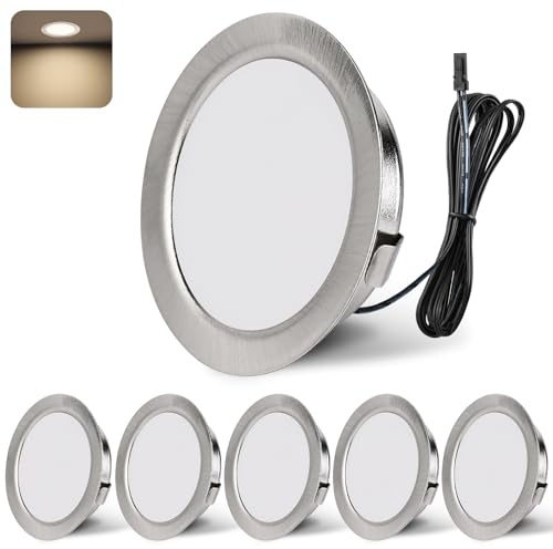 YindaLux infälld spotlight LED 12 V 4 000 K neutral vit LED-spotlight dimbar 3 W LED infällbara spotlights 55–58 mm hålstorlek infälld belysning för husbil, kök, garderob aluminium nickel 6 st
