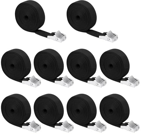 10 correas tensoras de 25 mm x 4 m, correa de amarre con cierre de pinza, correa de amarre negra, correas de amarre para bicicleta, correas de sujeción, correas de sujeción para equipaje, carros,