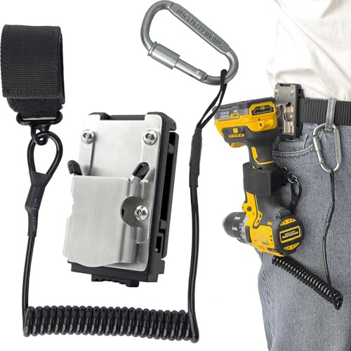 otuiaim Clip-on Werkzeug Gürtelclip + 160cm Anti-Drop-Ausziehbares Werkzeugband – Ultimatives Werkzeug-Sicherheits- und Komfort-Set – 304 Edelstahl Gürtelhalter & 5KG Tragfähigkeit Sicherheitsleine