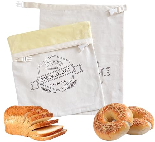 2 pacchetti riutilizzabili sacchetti di pane di cera d'api per sourdough, sacchetti di cera d'api di cotone per pane fatto in casa, accessori per la cottura del