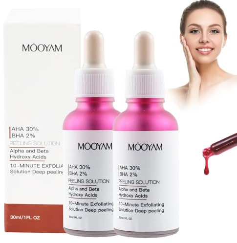 2 flaskor AHA 30 % BHA 2 % Peeling Solution, Peeling Exfoliate ansiktsserum, fuktgivande anti-aging för klara porer, fina linjer och strålande hud