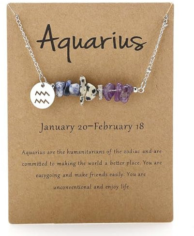 oasymala Collane di cristallo per donna - Pietre naturali - Perle, Ciondolo Zodiacale, Catena d'argento regolabile (Acquario)