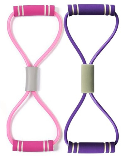 WADY 3-in-1 Resistance Band with Handles - Adjustable Figure 8 Chest Expander, Yoga Pull Rope & Arm Toner for Home Gym, Strength Training & Shoulder Rehabilitation (Purple+Pink)