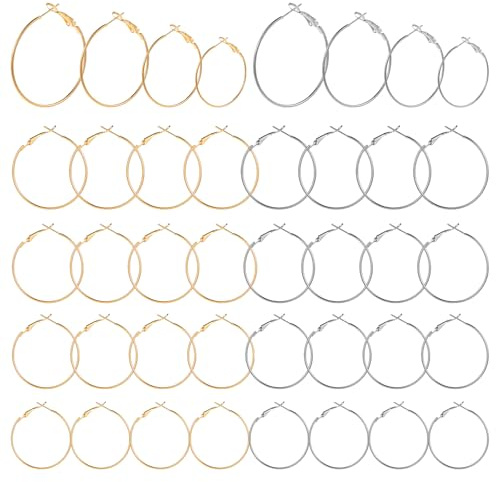 LIQWEI Lot de 32 créoles pour boucles d'oreilles, boucles d'oreilles ouvertes en forme de cercle, accessoires pour boucles d'oreilles en perles pour la fabrication de bijoux à faire soi-même - 20 mm