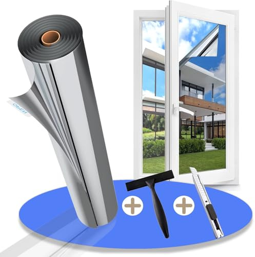 Gufoltie Lámina protectora contra el calor para ventanas, 100 x 400 cm, protector solar para ventana interior y exterior, lámina de espejo para ventana, protección solar, autoadhesiva, protección UV