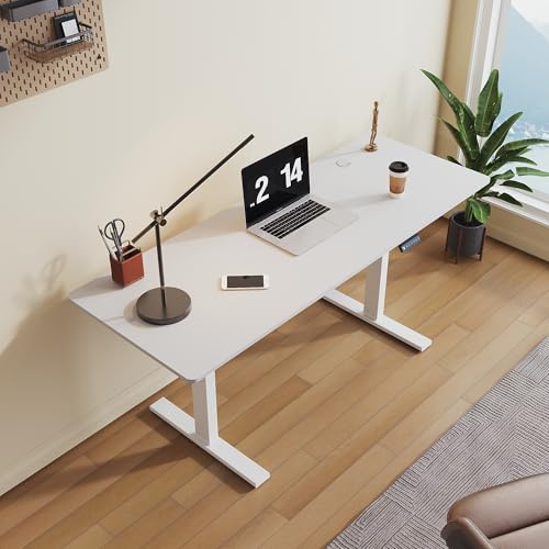SONNI Höjdjusterbart elektriskt skrivbord, 160 x 60 cm, borstlös motor med 3 minnesfunktioner, anti-kollisionssystem, kabelhantering, stående bord för hemmakontor, laddning