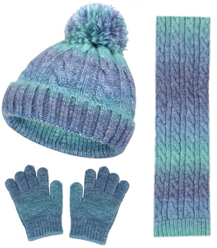 Satiskid Juego de gorro, bufanda y guantes 3 en 1 para niños invierno de 3 a 10 años, niños, niñas, gorro de invierno cálido, gorro de punto, guantes, bufanda, lana térmica para niños, accesorios de
