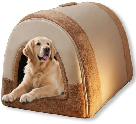 Casa grande para perros 2 en 1 cama con techo, cama plegable calmante para perros, sofá calmante para perros, cueva para mascotas, cama de tienda de campaña desmontable, lavable, antiansiedad (65 x 53