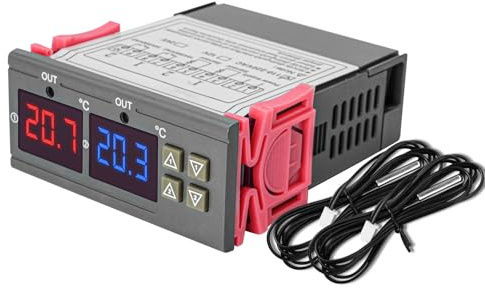 Termostato Digitale, Interruttore termostato regolabile con doppio display e doppio sensore sonda modalità di riscaldamento e raffreddamento AC 110V-220V per Riscaldatore di Acqua y Frigorifero