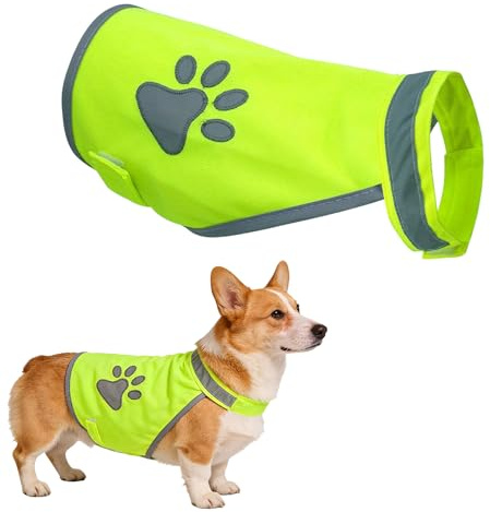 LUFFLOK 2 Piezas Chaleco Reflectante de Seguridad para Perro, Chaleco Reflectante para Perros de Alta Visibilidad Amarillo Fluorescente, Ajustables y Chaquetas Seguras para Caminatas Nocturnas (M)