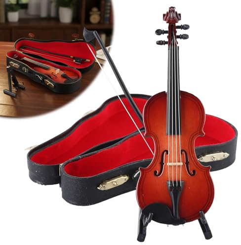 Kexpery Statuetta di Violino con Archetto e Custodia per decorazione della casa delle bambole (16 cm)