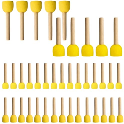 40 Pièces Pinceaux Éponge Mousse Manche Bois Ronds Réutilisables DIY