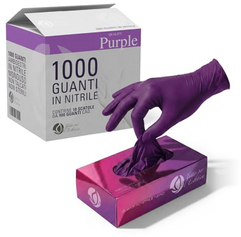 Guanti Nitrile M Viola Monouso - 1000 PEZZI - Guanti in Nitrile Senza Polvere, Anallergici - Guanti Usa e Getta Nitrile Resistenti per Uso Professionale, Estetista, Pulizie - Superficie Microruvida