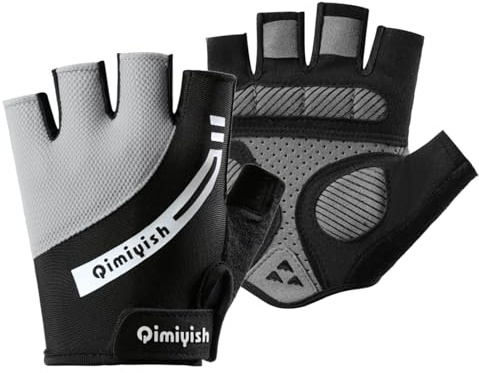 Mecmbj Guanti da Ciclismo a Mezze dita per Bambini, Antiscivolo, Ammortizzanti, Traspiranti, Guanti Bici Unisex, per Ciclismo all'aperto, Arrampicata, Pattinaggio(Grigio)