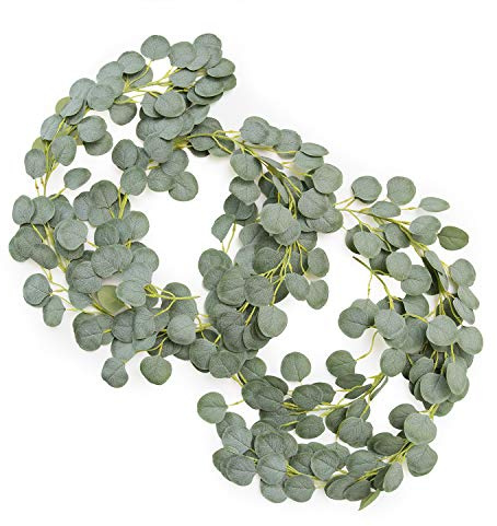 Ling's Moment Eucalyptus Garland for Table, 5.9ft Sage Fake Eucalyptus Wreaths with Willow, 2pcs Real Touch Leaf Garland for Wedding Centerpieces Arch Rehearsal Dinner Bridal Shower