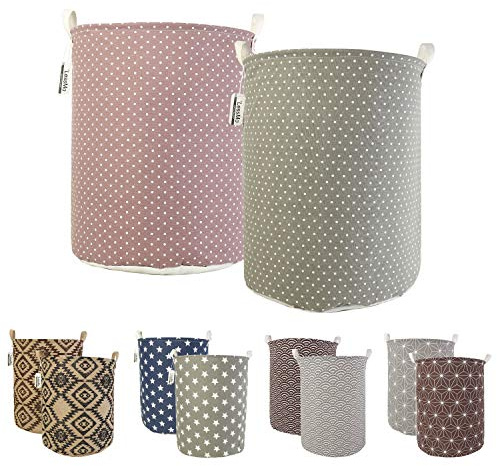 LessMo 2PCS 19.7 Clasificador de Almacenamiento de canastas de lavandería, cestos de lavandería Plegables, Ropa de algodón Redonda Impermeable (Punto, 19.7)