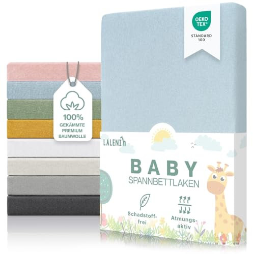 Laleni Premium Spannbettlaken 70x140x15 cm Babybett 2er Set | Oeko-TEX zertifiziertes Bettlaken 70x140 Kinderbett | Kinderbettwäsche 70x140 100% Baumwolle | Spannbettlaken 70x140 cm Baby in Hellblau
