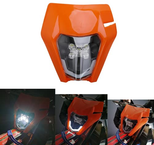 USTPO Motorcycle Headlight Headlamp Universal Head Light Fairing Mask Day Running Light for most of Dirt Bike Motocross EXC SX SXF Enduro Supermoto - Orange