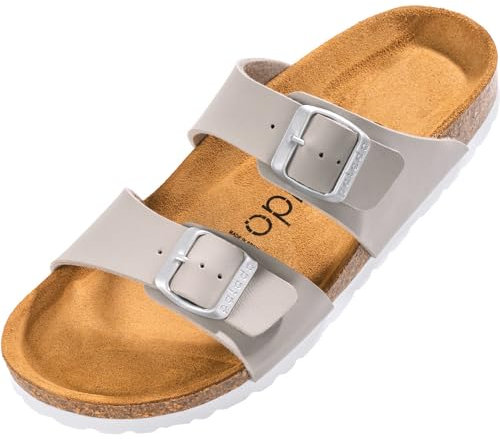 Palado Pantoletten Damen Samos - elegante Sandalen Made in Spain - bequeme Hausschuhe mit dämpfendem Kork-Fußbett - modische Sommerschuhe Basic Matt Grau UK4,5 - EU37