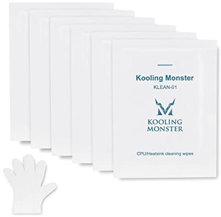 Kooling Monster KLEAN-01, Wärmeleitpasten-Entferner (inkl. Handschuhe) 12 x 15 cm, Wärmeleitpasten-Reinigungstücher für CPU/GPU/PS4/XBOX/Kühlkörper, Fettreiniger-Kit (20 Stück)