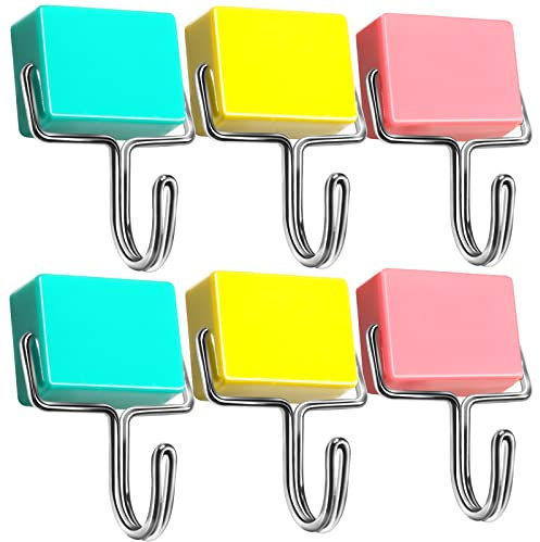 LEOBRO Colorful Magnetic Hooks, Heavy Duty Magnetic Hooks for Refrigerator, Cruise Magnet Hooks for Hanging, Strong Magnet Hooks for Fridge, Magnetic Key Holder, Magnetic Hanger, Set of 6