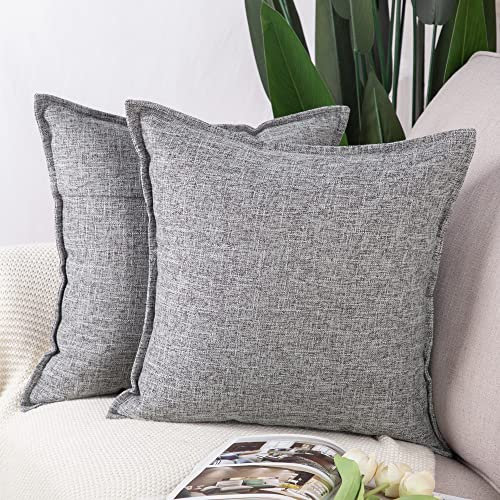Madizz 2er Set Polyester- Leinen Kissenbezügen Weiche dekorative Kissenbezüge für Sofa Schlafzimmer Kissenhülle Grau 40x40 cm Quadrat