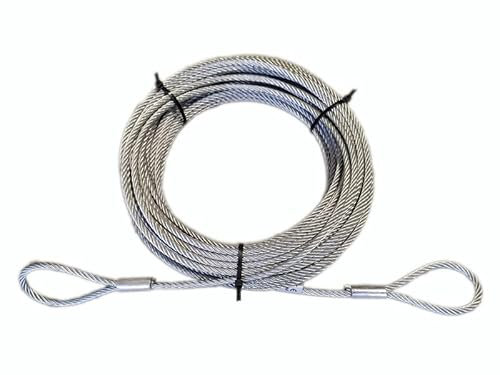 ALFA LOGISTIK Stahlseil 3mm Dicke 30m Länge - Stahlseil mit Ösen - Drahtseil mit Ösen – Zuverlässiges Stahlseil mit 2x Schlaufen – Seilspanngarnitur – Stark Seil